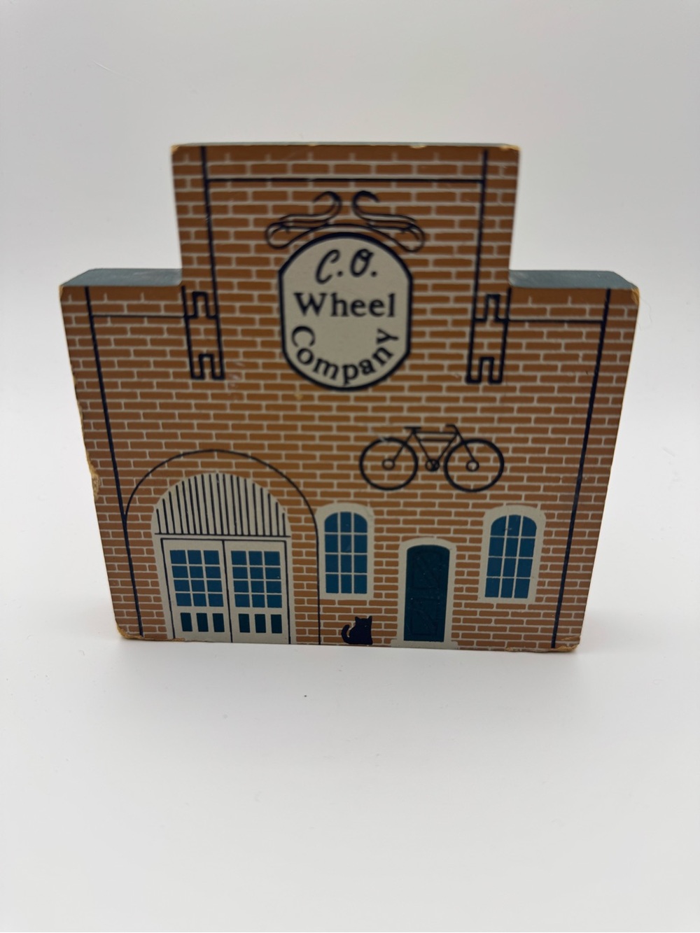 Vintage 1988 Cat’s Meow C.O. Wheel Co Bicycle Shop Wood Shelf Sitter